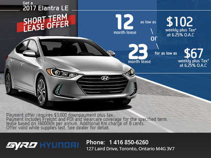 Short Term Lease Offer on the 2017 Elantra LE