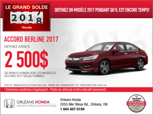 Économisez sur la Honda Accord 2017 dès aujourd'hui!