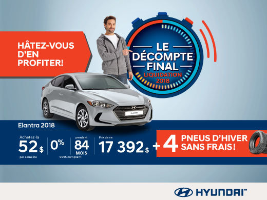 Ne manquez pas le DÉCOMPTE FINAL sur l'Elantra 2018 chez Hyundai Magog!