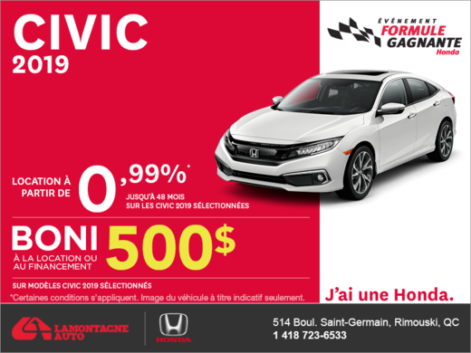 Louez la Honda Civic 2019!