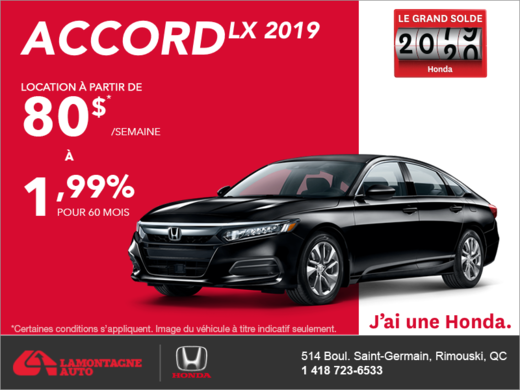Louez la Honda Accord Berline 2019!