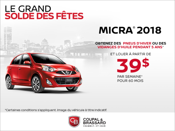 Obtenez le Nissan Micra 2018 dès aujourd'hui!