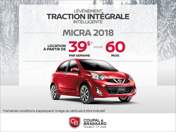 Obtenez la Nissan Micra 2018 dès aujourd'hui!