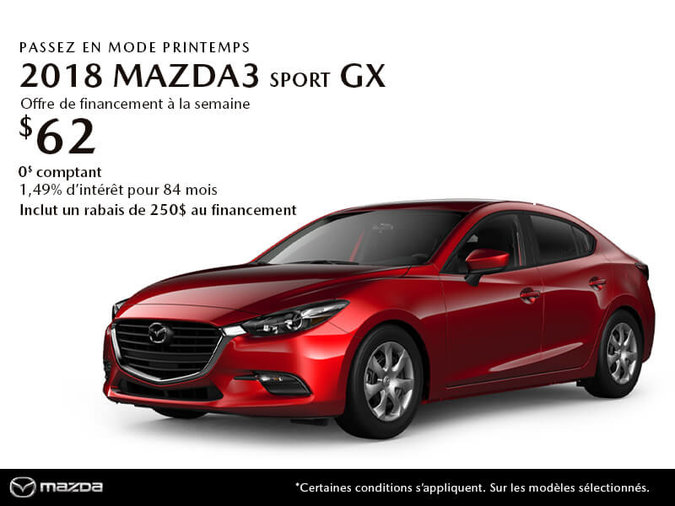 PROCUREZ-VOUS LE MAZDA3 SPORT GX 2018 AUJOURD'HUI!