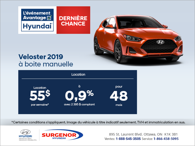 Louez la Veloster 2019!