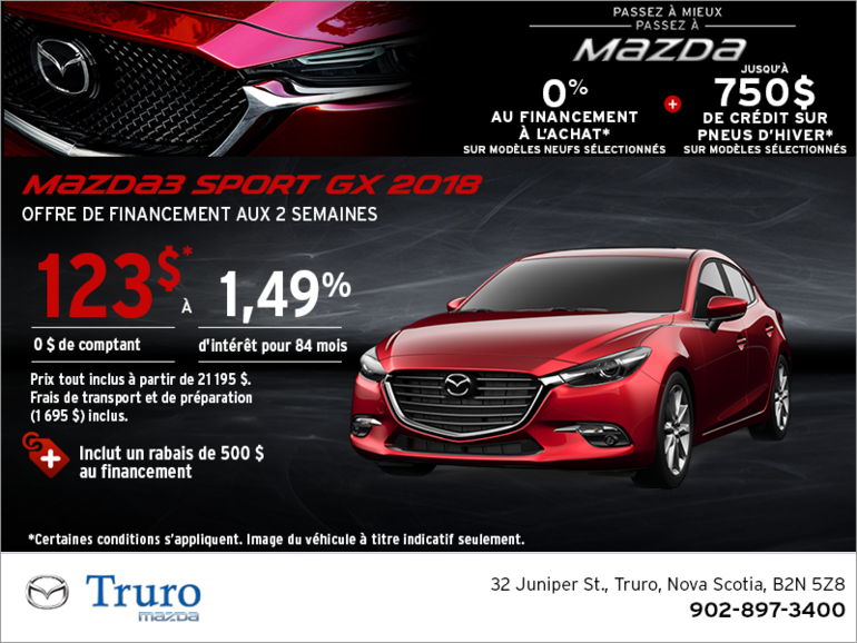 Procurez-vous une Mazda3 Sport 2018 aujourd'hui!