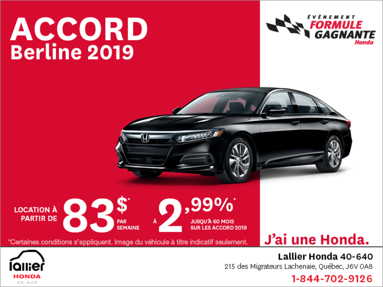 Louez la Honda Accord Berline 2019!
