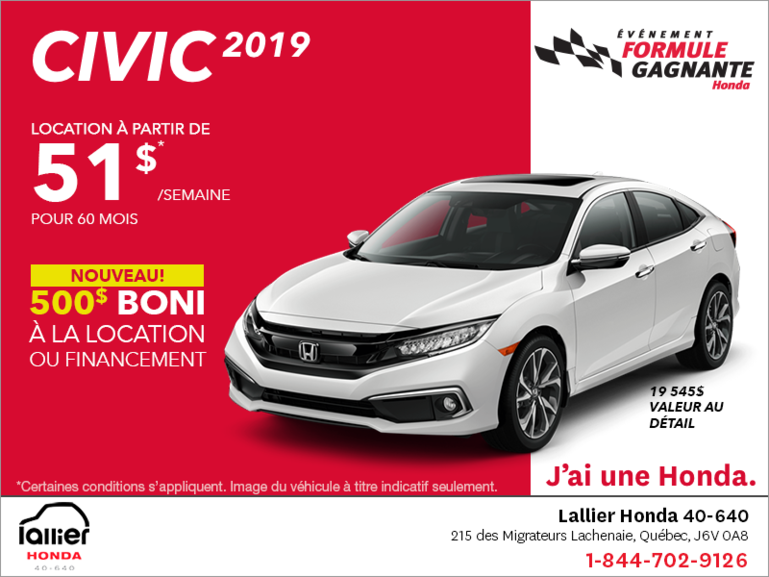 Louez la Honda Civic 2019!